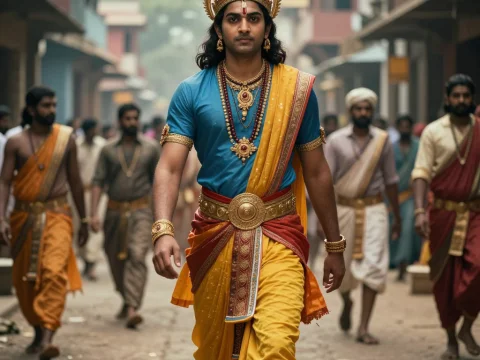 Rama in Ancient Ayodhya Walking with Followers