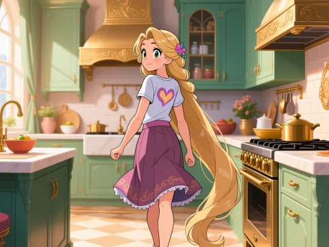 Rapunzel in a Luxurious Kitchen Setting