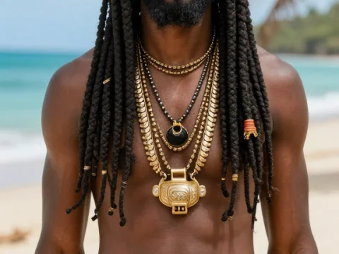 Rastaman with Traditional Jewelry on Jamaican Beach
