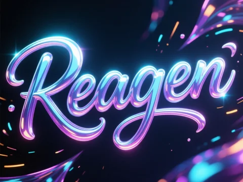 Reagen in Flashy Neon Cursive Lettering