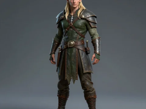 Realistic 3D Render of a Male Elf Warrior in Armor