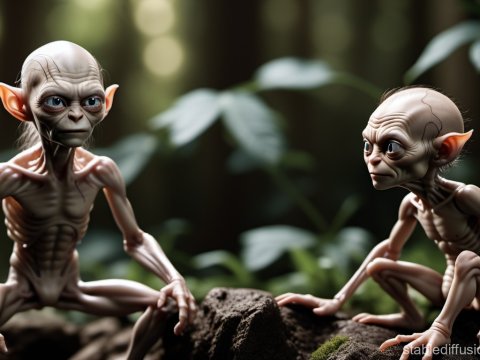 Realistic 3D Render of Two Fantasy Creatures in Forest