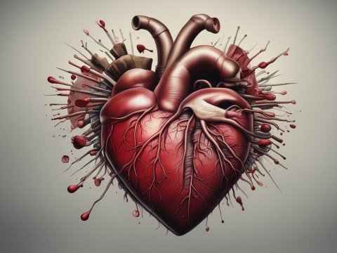 Realistic Anatomical Heart with Exploding Blood Droplets