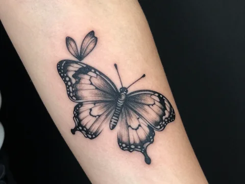 Realistic Black and Grey Butterfly Tattoo on Forearm