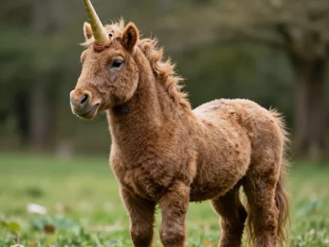 Realistic Brown Miniature Unicorn in Natural Setting
