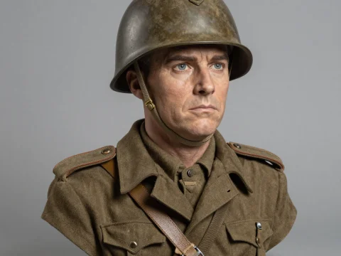 Realistic Bust of a WW2 British Soldier in Uniform and Helmet