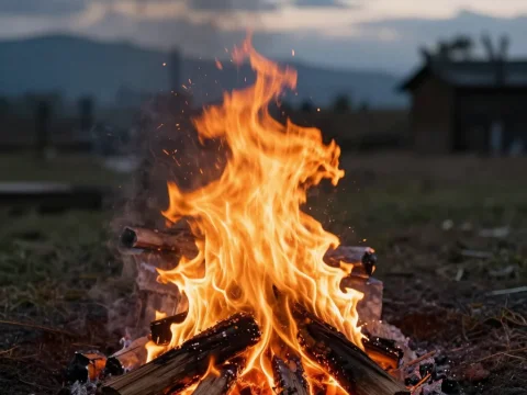 Realistic Campfire Burning Brightly Outdoors