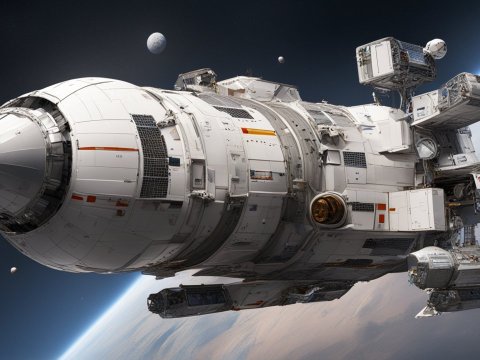 Realistic Cargo Spaceship Orbiting Earth