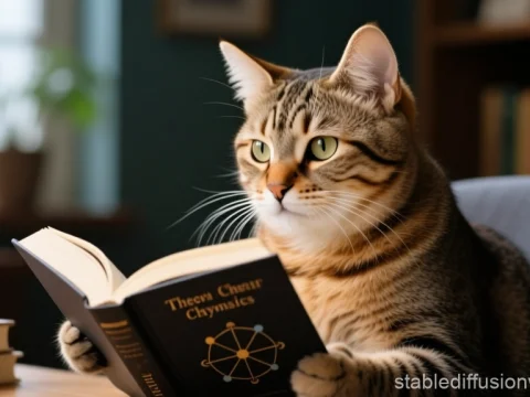 Realistic Cat Studying Physics Book