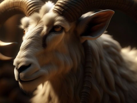 Realistic Close-Up of a Ram with Curved Horns