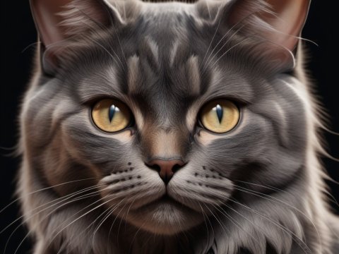 Realistic Close-Up Portrait of a Gray Tabby Cat