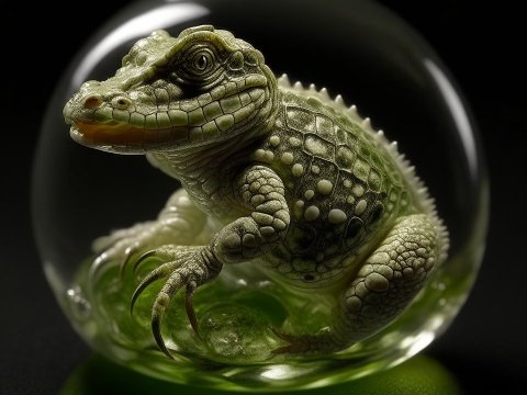 Realistic Crocodile Embryo in Transparent Sphere