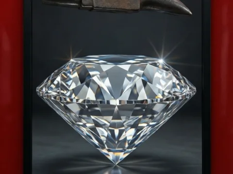 Realistic Diamond Under Hammer on Red Wall