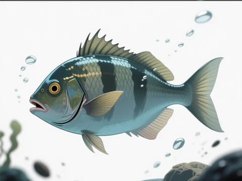 Realistic Digital Illustration of a Fish with Bubbles