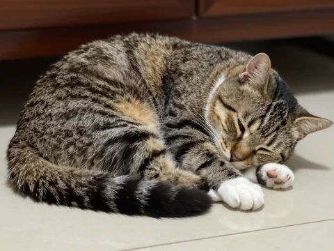 Realistic Domestic Cat Sleeping on Floor