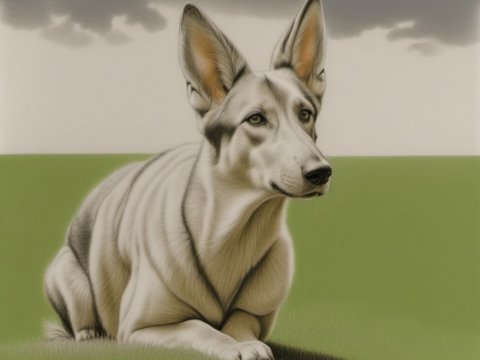 Realistic Drawing of a German Shepherd Dog Resting on Grass
