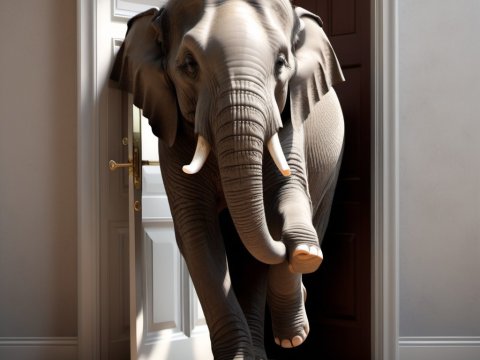 Realistic Elephant Entering Through a Door