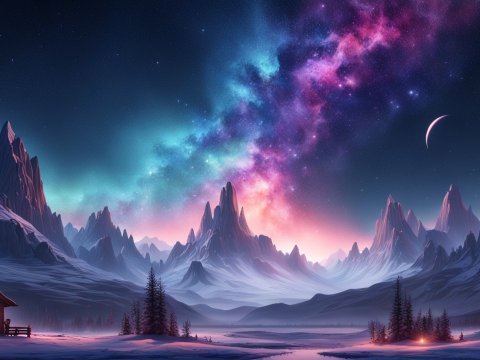 Realistic Fantasy Night Landscape with Vibrant Milky Way