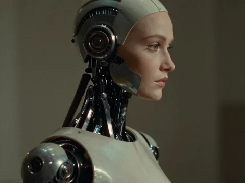 Realistic Female Android Robot in Profile
