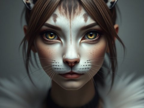 Realistic Female Portrait with Cat Features