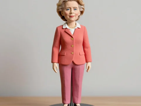 Realistic Figurine of a Woman in Coral Suit