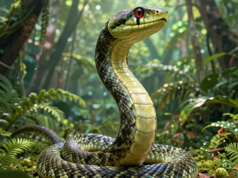 Realistic Giant Snake in Amazon Rainforest