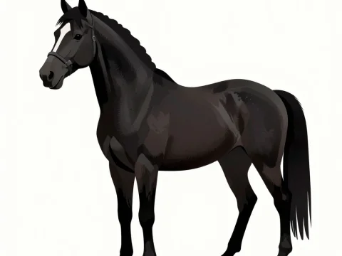 Realistic Illustration of a Black Horse Standing
