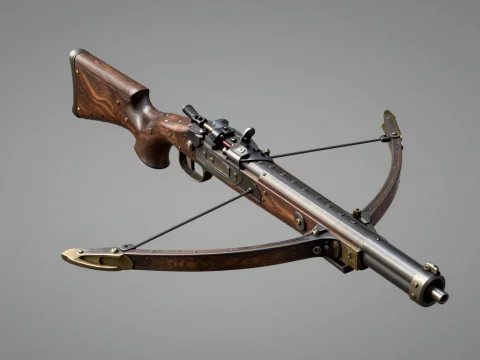 Realistic Medieval Pistol Crossbow with Wooden and Metal Details