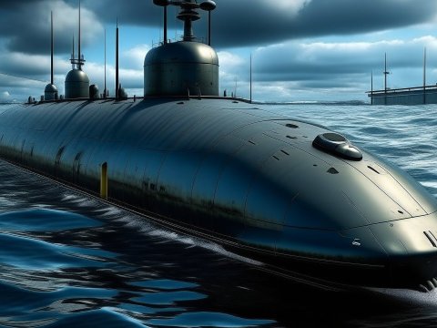 Realistic Modern Submarine on Ocean Surface