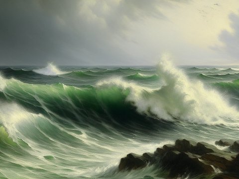 Realistic Ocean Waves Crashing on Rocky Shore