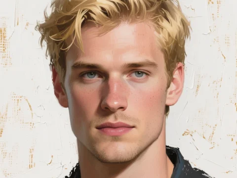 Realistic Portrait of a Blonde Man with Blue Eyes