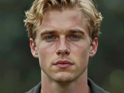 Realistic Portrait of a Blonde Man with Blue Eyes