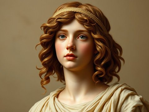 Realistic Portrait of a Greek-Inspired Woman with Curly Hair