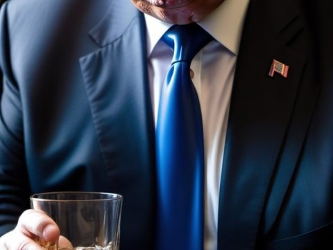 Realistic Portrait of a Man in Suit Holding Whiskey Glasses