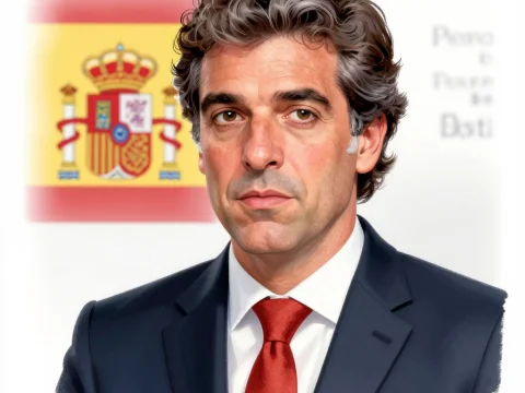 Realistic Portrait of a Man in Suit with Spanish Flag Background