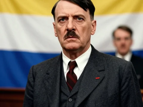 Realistic Portrait of a Man in Vintage Suit with Tricolor Flag Background