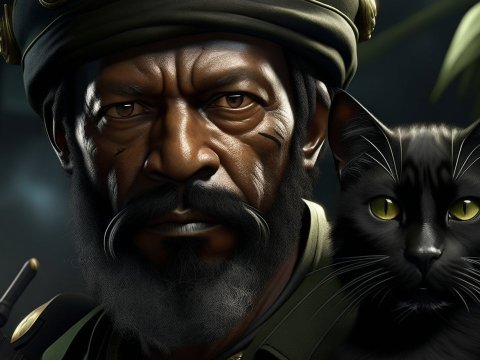 Realistic Portrait of a Man with a Black Cat
