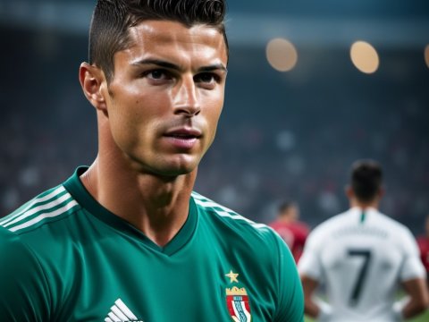 Realistic Portrait of a Soccer Player in Green Jersey