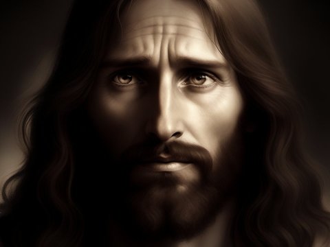 Realistic Portrait of a Thoughtful Man with Long Hair and Beard