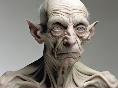 Realistic Portrait of a Wrinkled Fantasy Creature