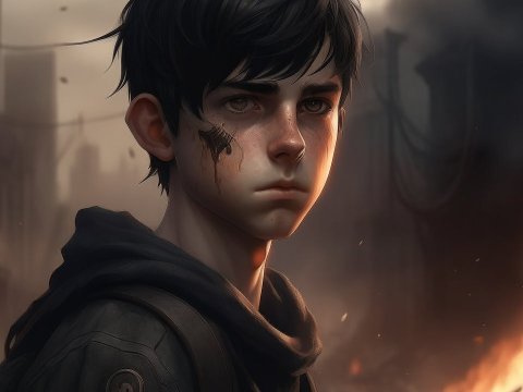 Realistic Portrait of a Young Boy in a Post-Apocalyptic Setting