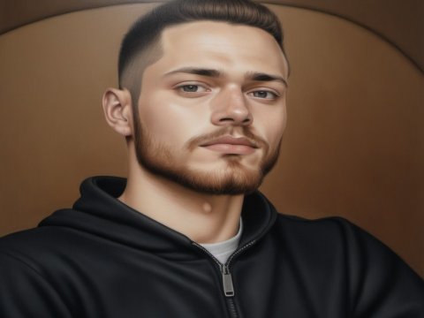 Realistic Portrait of a Young Man in Black Hoodie