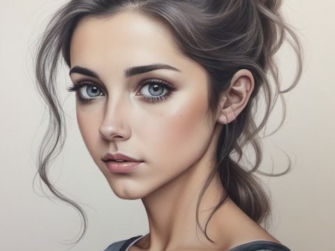 Realistic Portrait of a Young Woman with Blue Eyes