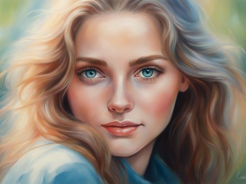 Realistic Portrait of a Young Woman with Flowing Hair
