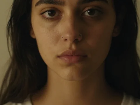 Realistic Portrait of a Young Woman with Nose Piercings