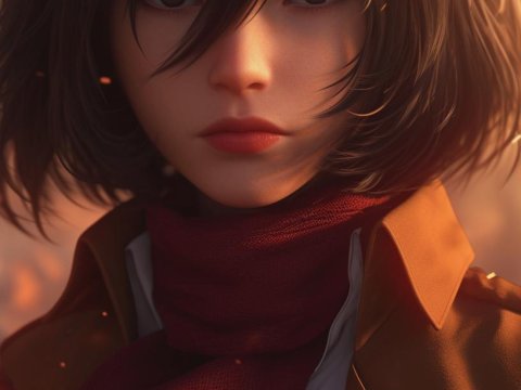 Realistic Portrait of a Young Woman with Short Hair and Scarf