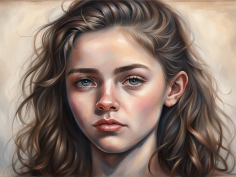 Realistic Portrait of a Young Woman with Wavy Hair