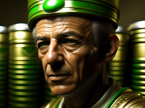 Realistic Portrait of an Elderly Man in Ornate Green and Gold Attire