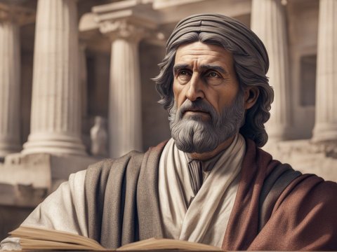 Realistic Portrait of Ancient Philosopher in Classical Setting