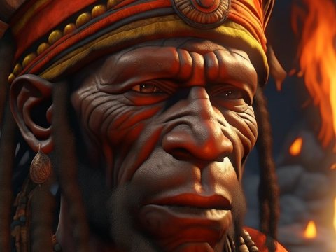 Realistic Portrait of Tribal Elder by Firelight